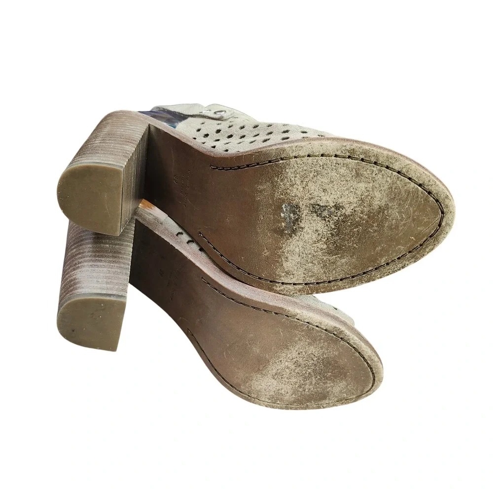 Rag & Bone Wyatt Taupe Suede Perforated Peep Toe Slingback Block Heel Sandals 39